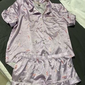 Victoria Secret Satin Pajama Set - LOVE print